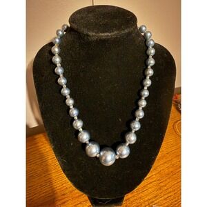 Vintage Faux Pearl Necklace Lot, Metallic Blue Graduated & long Cream Strand